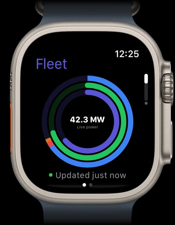Mirox on Apple Watch: fleet live power, today’s energy, sites OK and open alerts